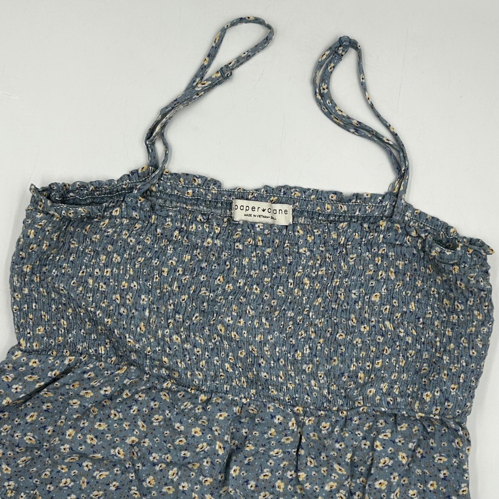 Paper Crane Cami Top Blue Womens Small Ditsy Floral Smocked Tiered EUC